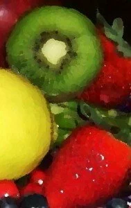 green smoothie recipes image of fresh fruit lemon kiwi and strawberry plus asparagus