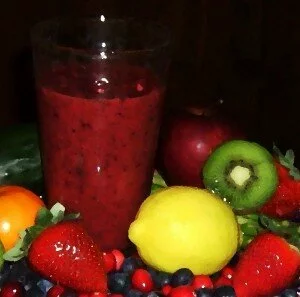 healthy fruit smoothies image of lemon stawberries and kiwi